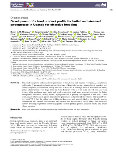 thumbnail of Int J of Food Sci Tech – 2020 – Mwanga – Development of a food product profile for boiled and steamed sweetpotato in Uganda