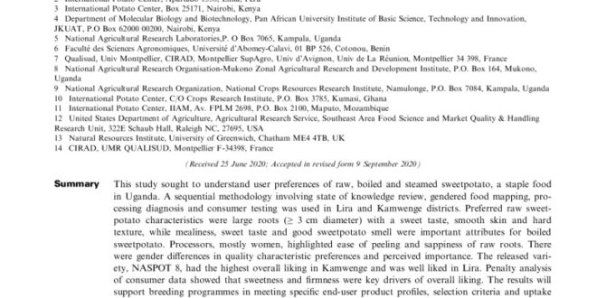 thumbnail of Int J of Food Sci Tech – 2020 – Mwanga – Development of a food product profile for boiled and steamed sweetpotato in Uganda